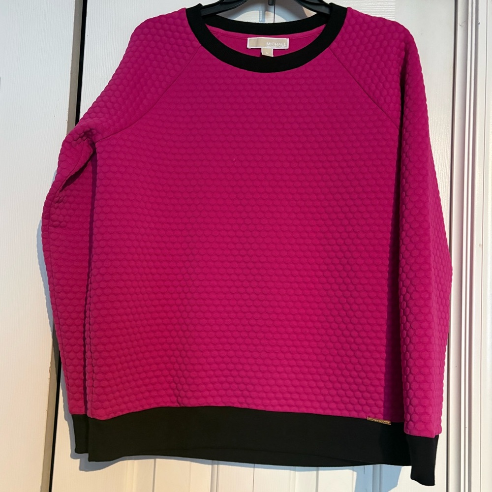 Michael Kors Hot Pink Quilted Pullover with Black Trim